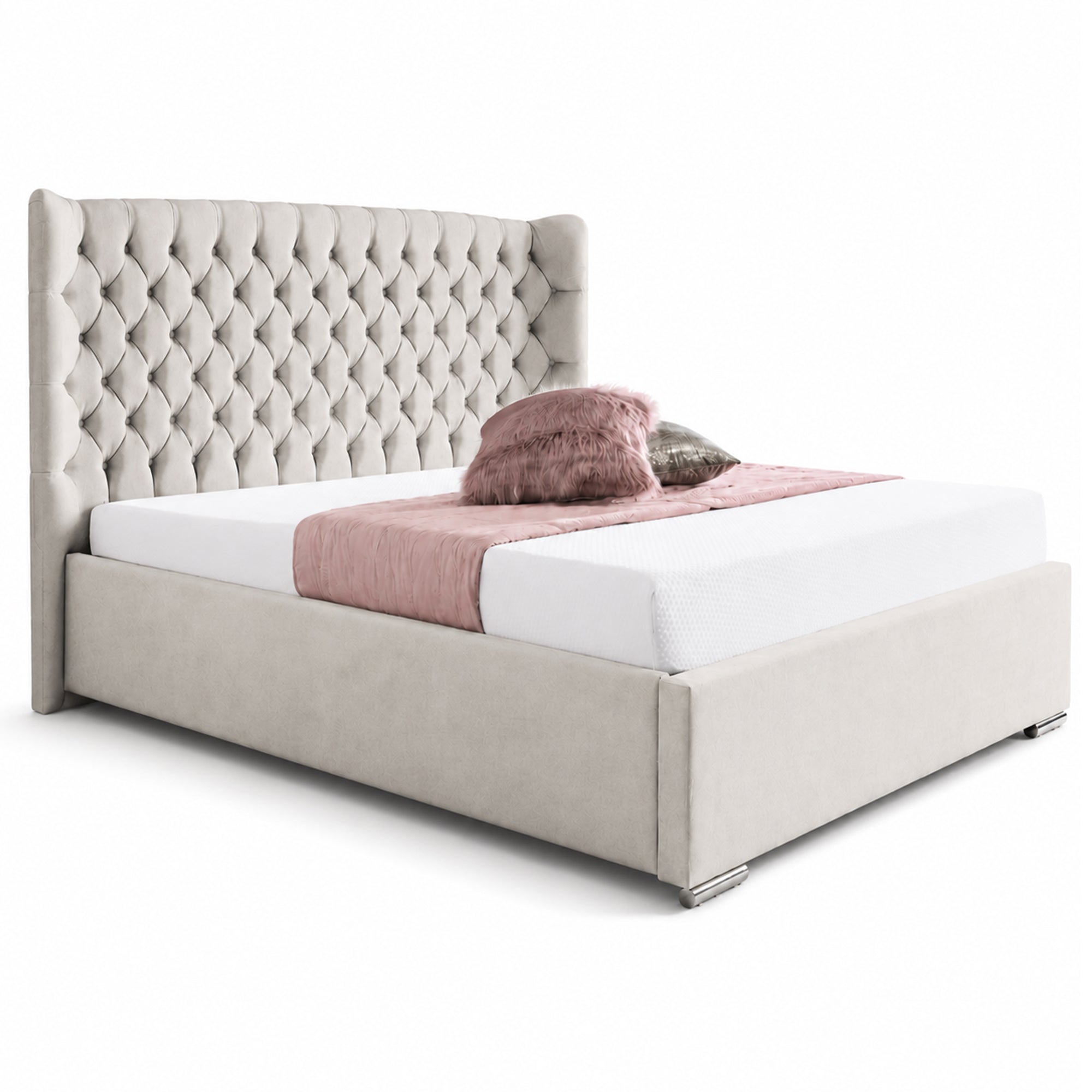 Upholstered Winged Plush Velvet Bed Frame