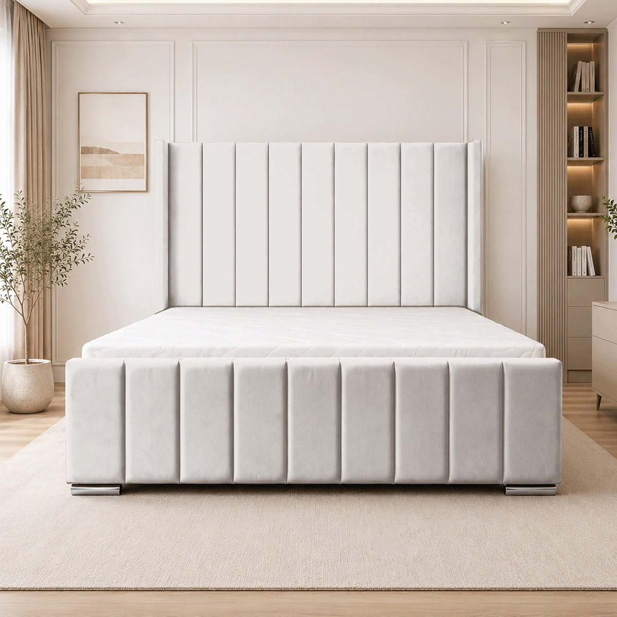 ARIZONA Chenille Fabric Upholstered Bed Frame with slats