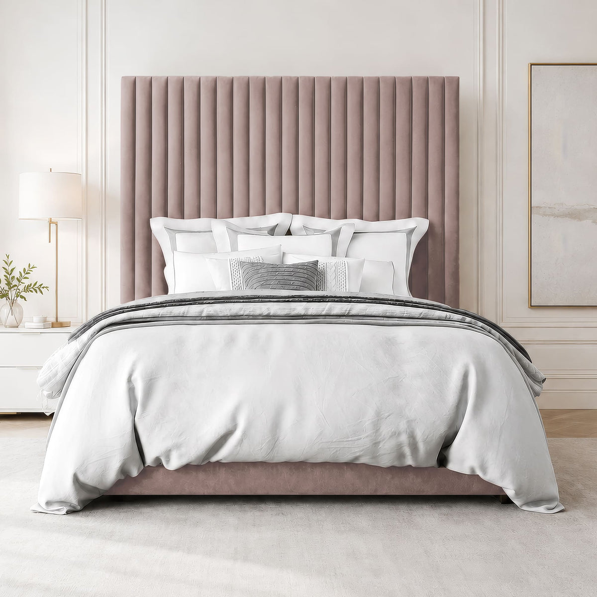 Multi Panel Plush Fabric Bed Frame
