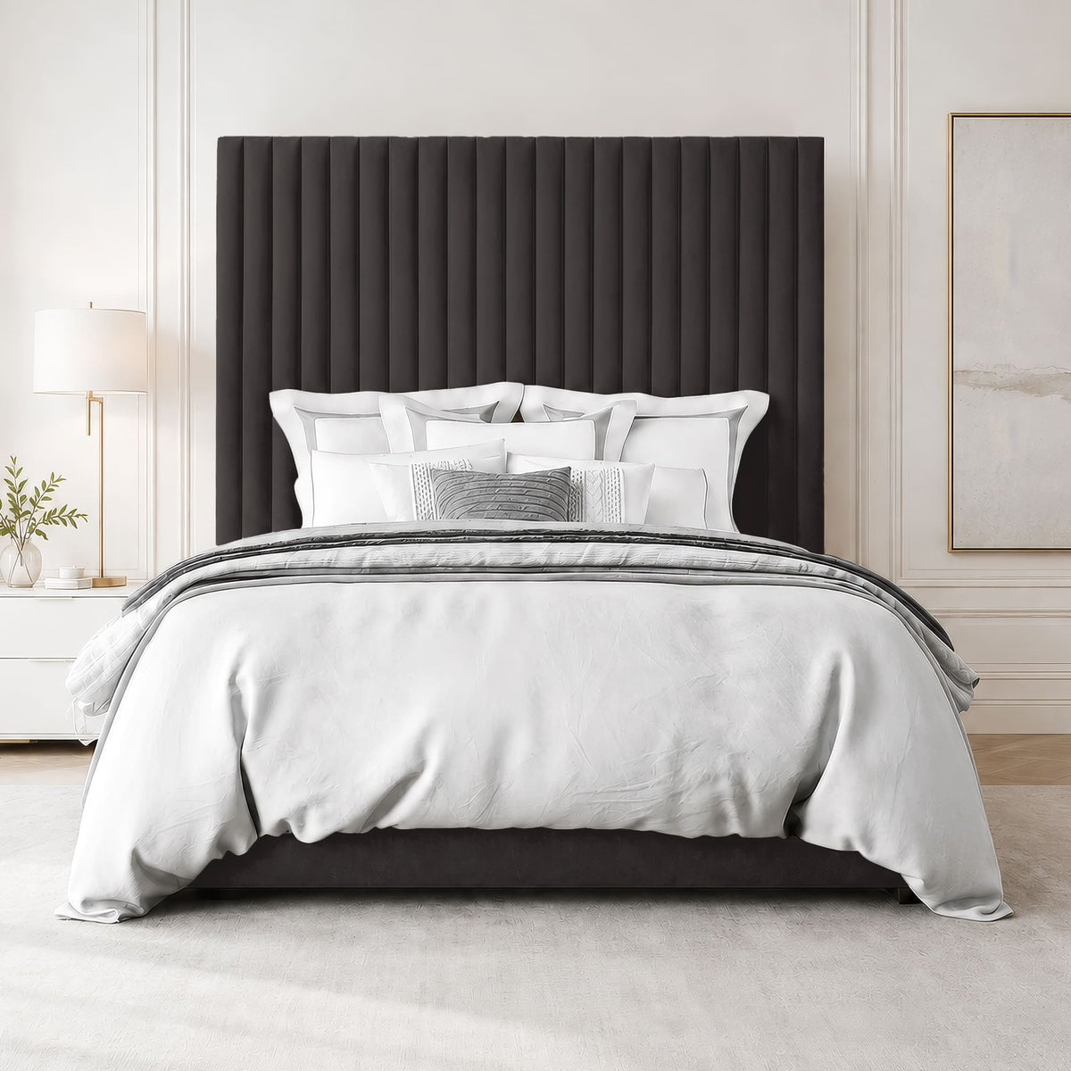 Multi Panel Plush Fabric Bed Frame