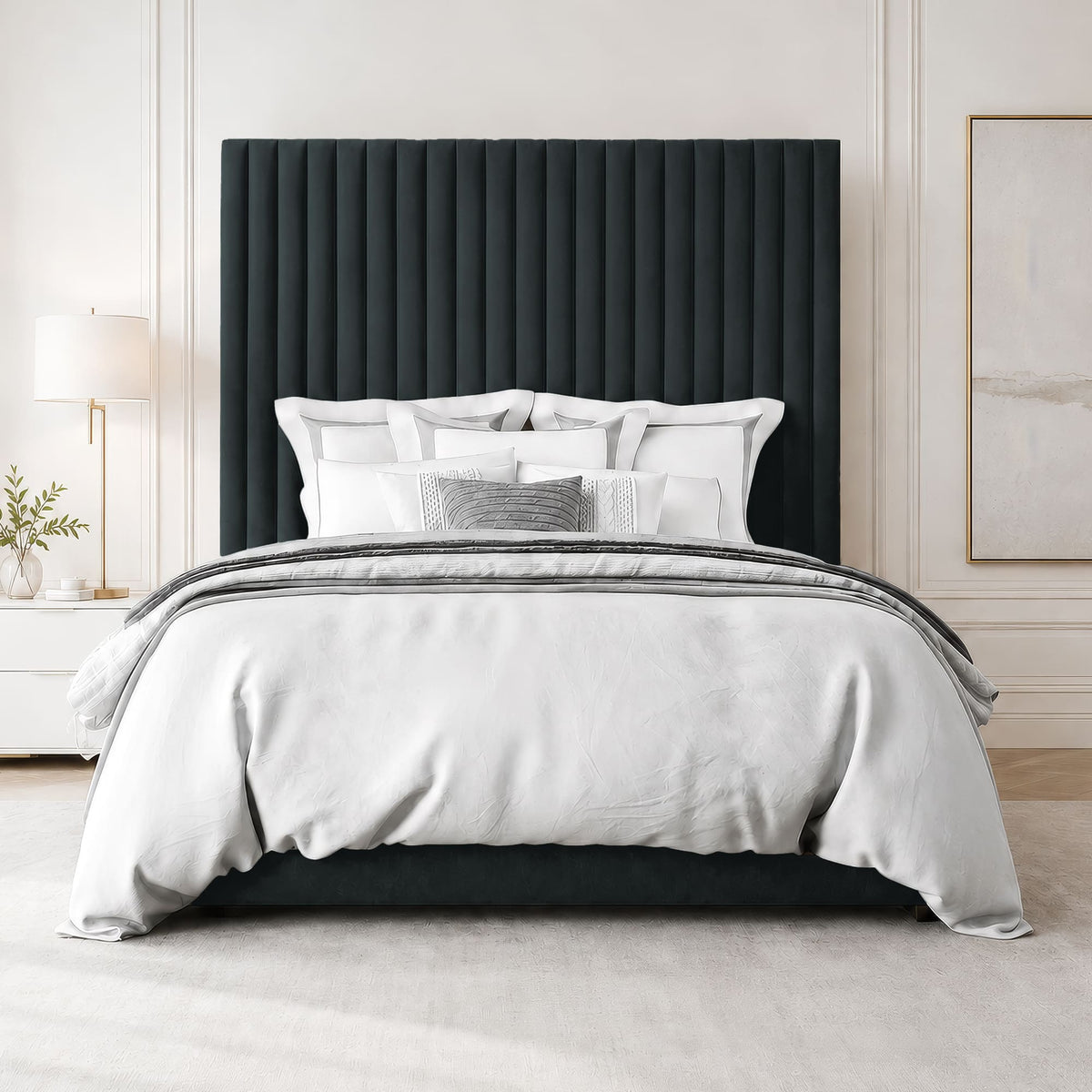Multi Panel Plush Fabric Bed Frame