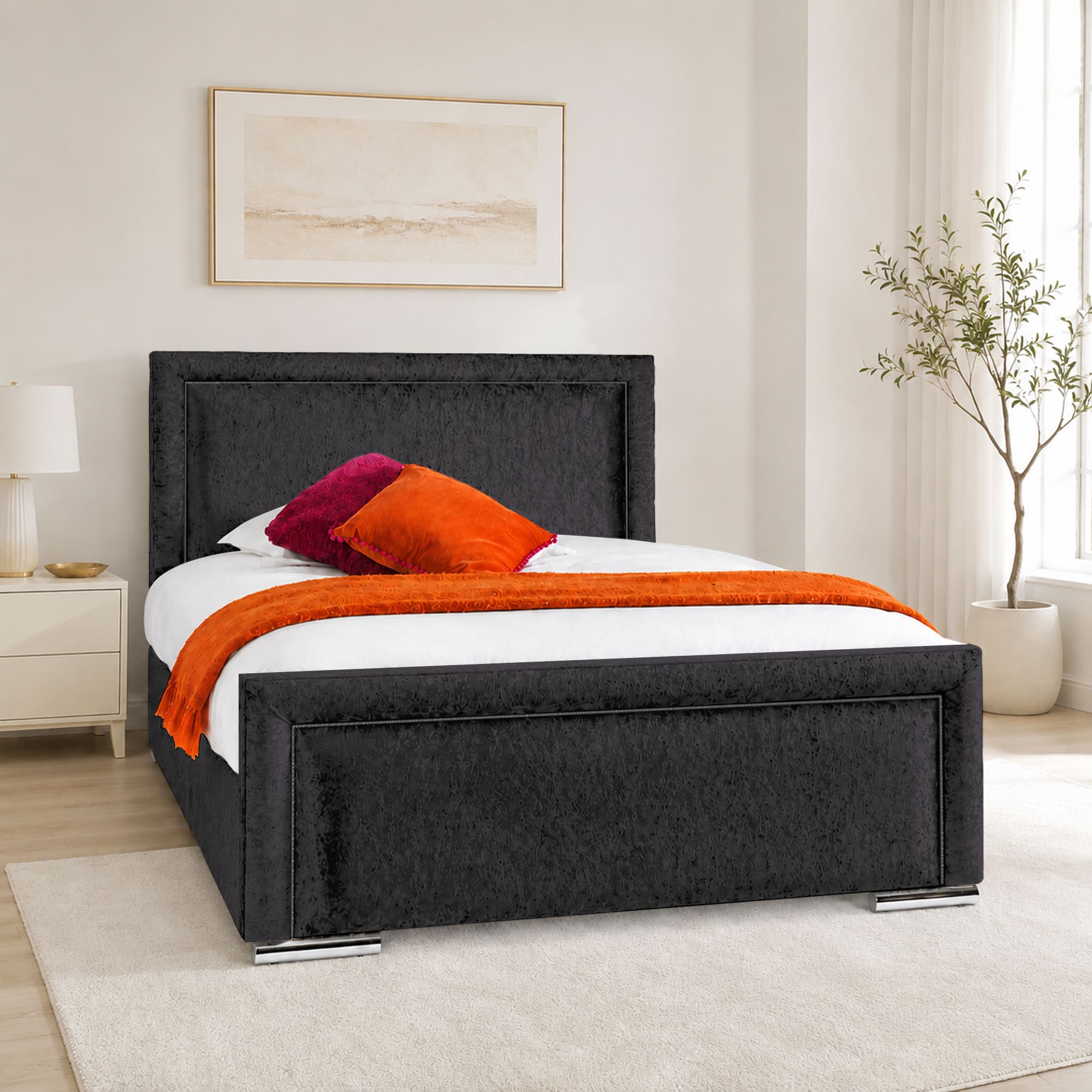 Crushed Velvet Fabric Upholstered Bed Frame