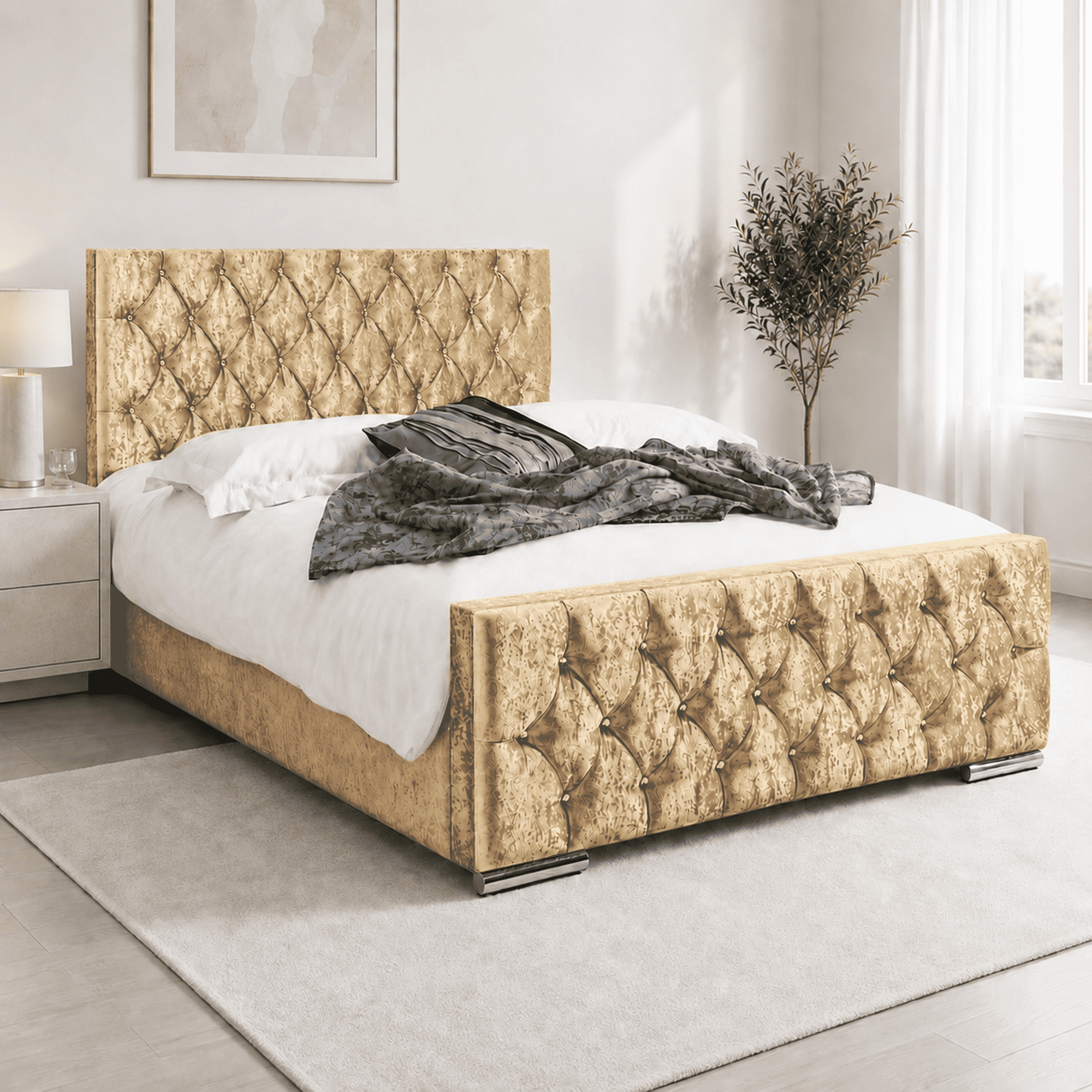 Florida Crushed Velvet Fabric Upholstered Bed Frame