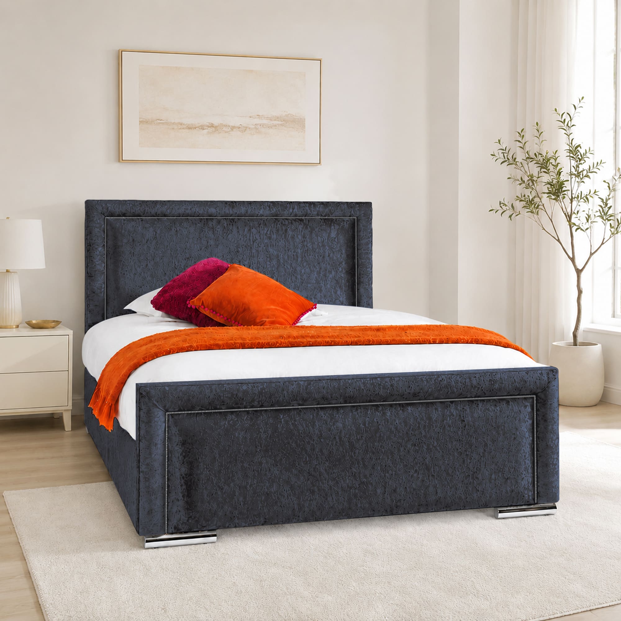 Crushed Velvet Fabric Upholstered Bed Frame