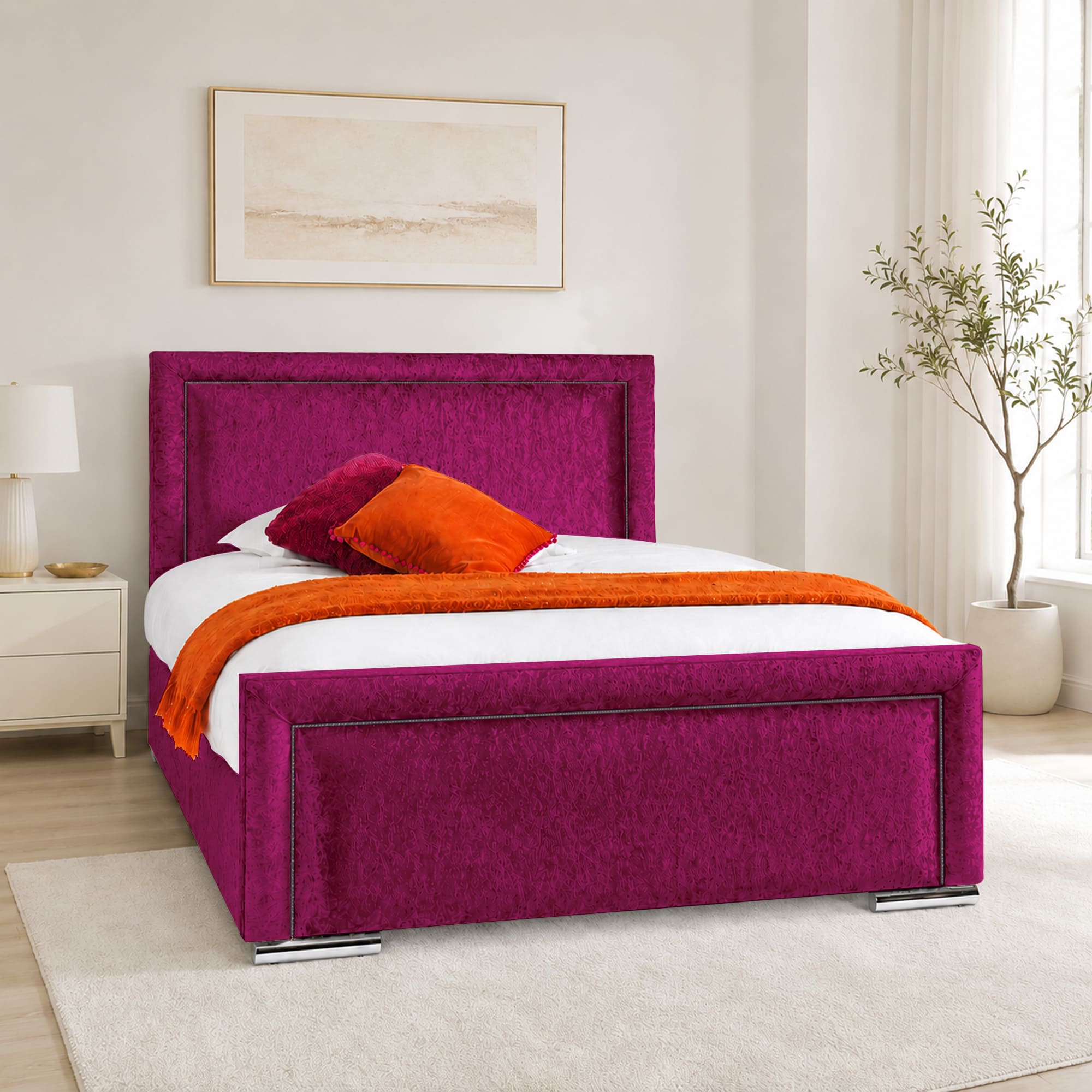 Crushed Velvet Fabric Upholstered Bed Frame