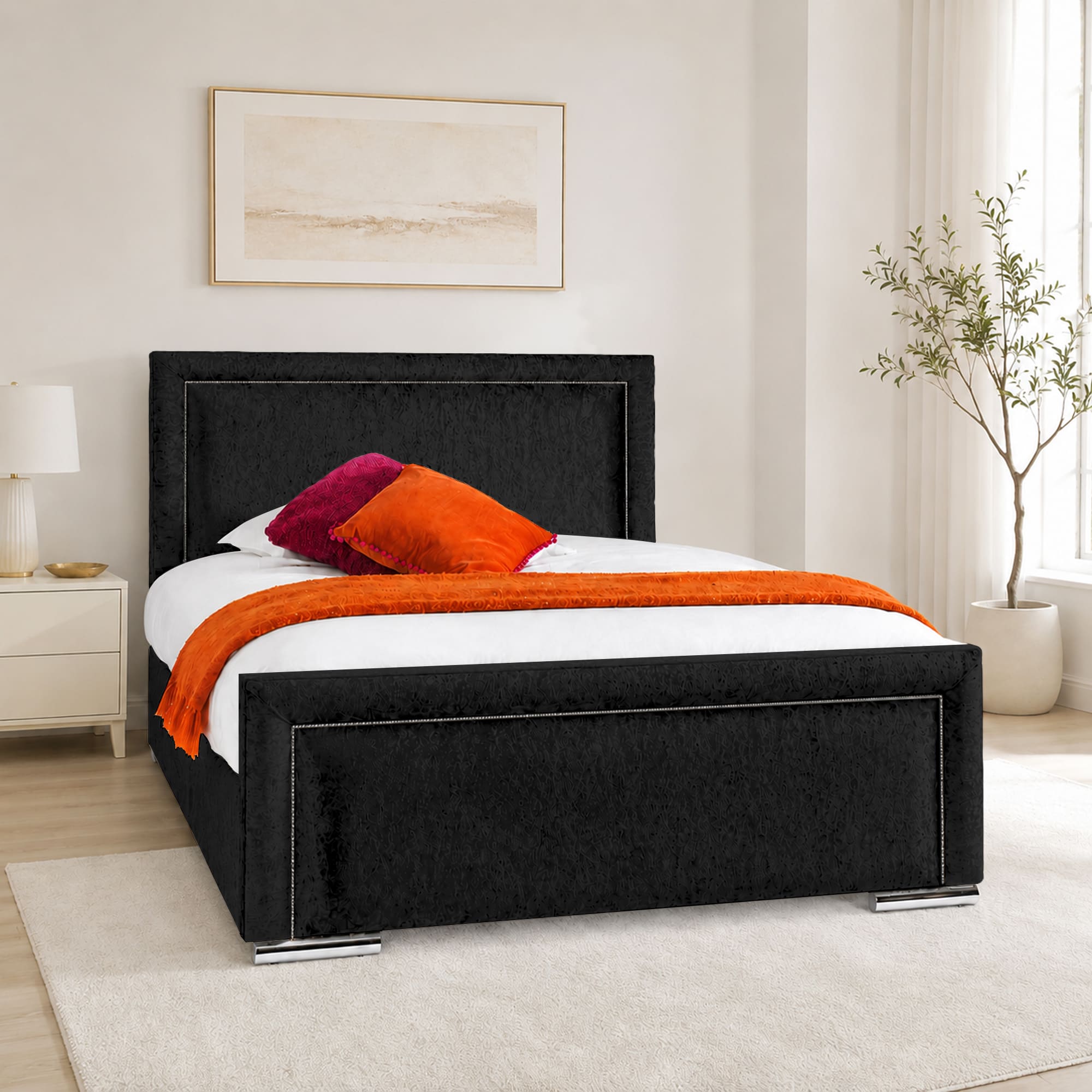Crushed Velvet Fabric Upholstered Bed Frame