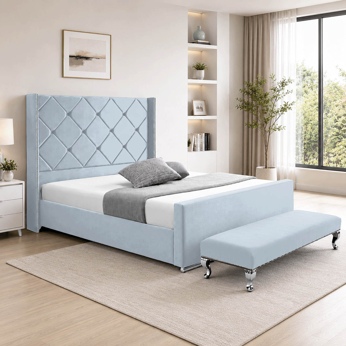 Hilton Plush Velvet Naples Fabric Upholstered Bed Frame