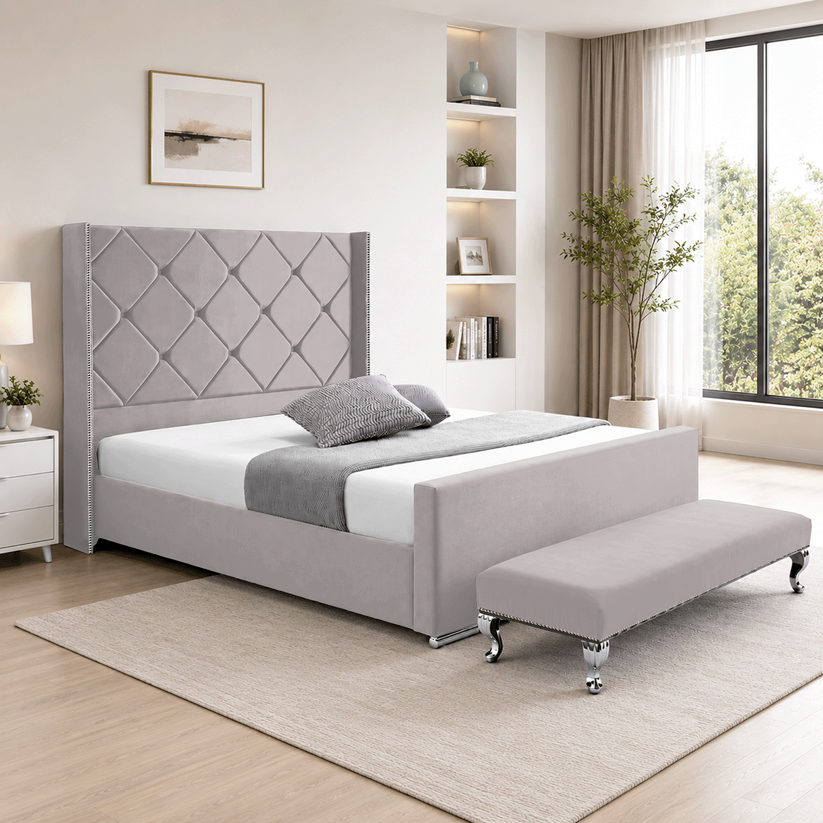 Hilton Plush Velvet Naples Fabric Upholstered Bed Frame