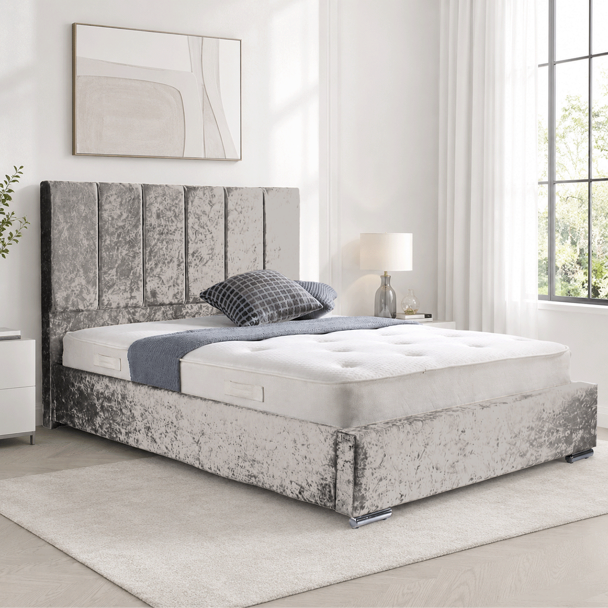 Trafalgar Crushed Fabric Upholstered Bed Frame with slats