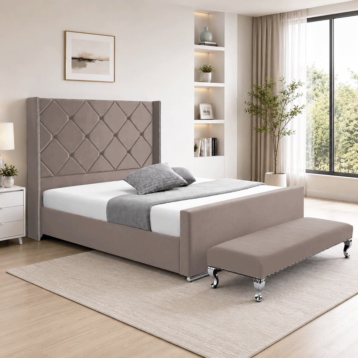 Hilton Plush Velvet Naples Fabric Upholstered Bed Frame