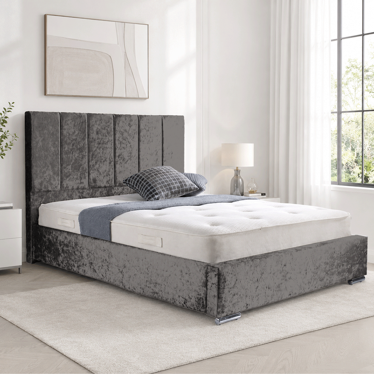 Trafalgar Crushed Fabric Upholstered Bed Frame with slats