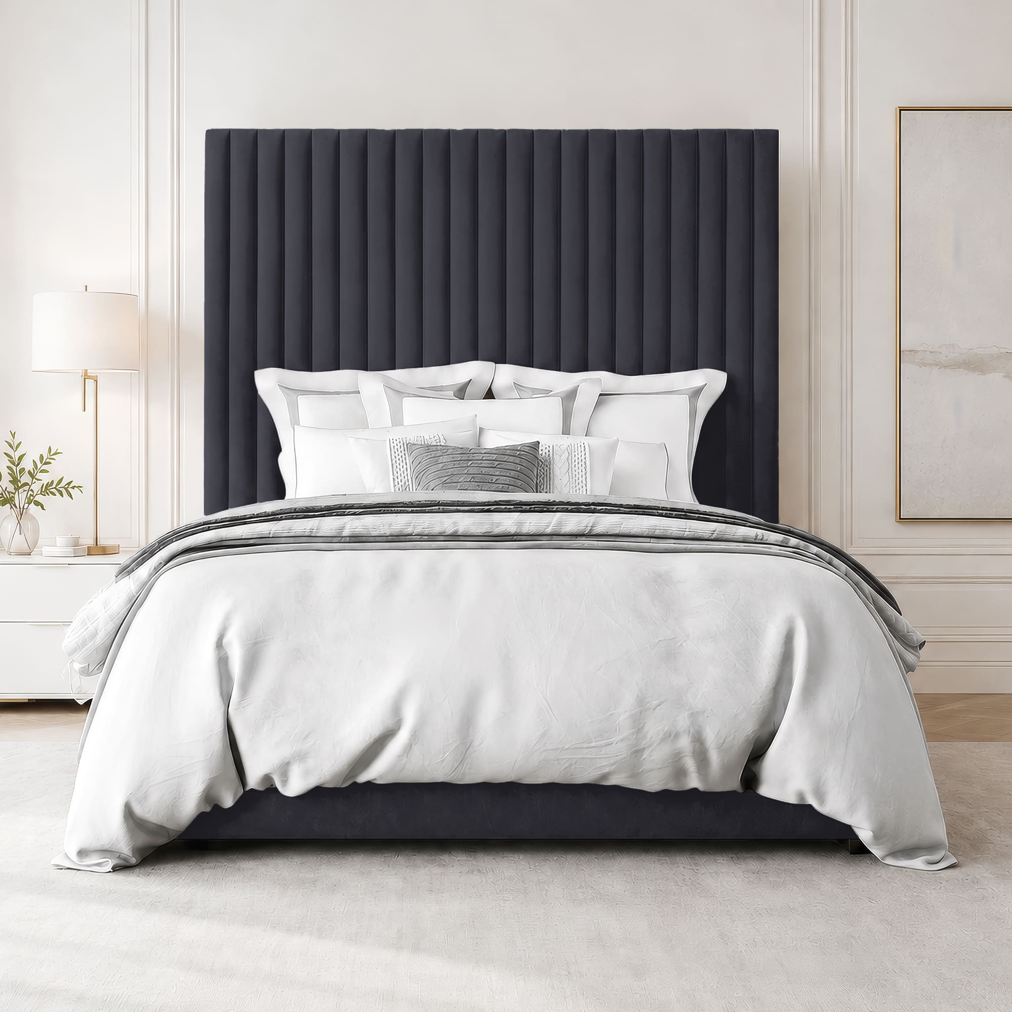 Grace Multi Panel Plush Fabric Ottoman Bed Frame