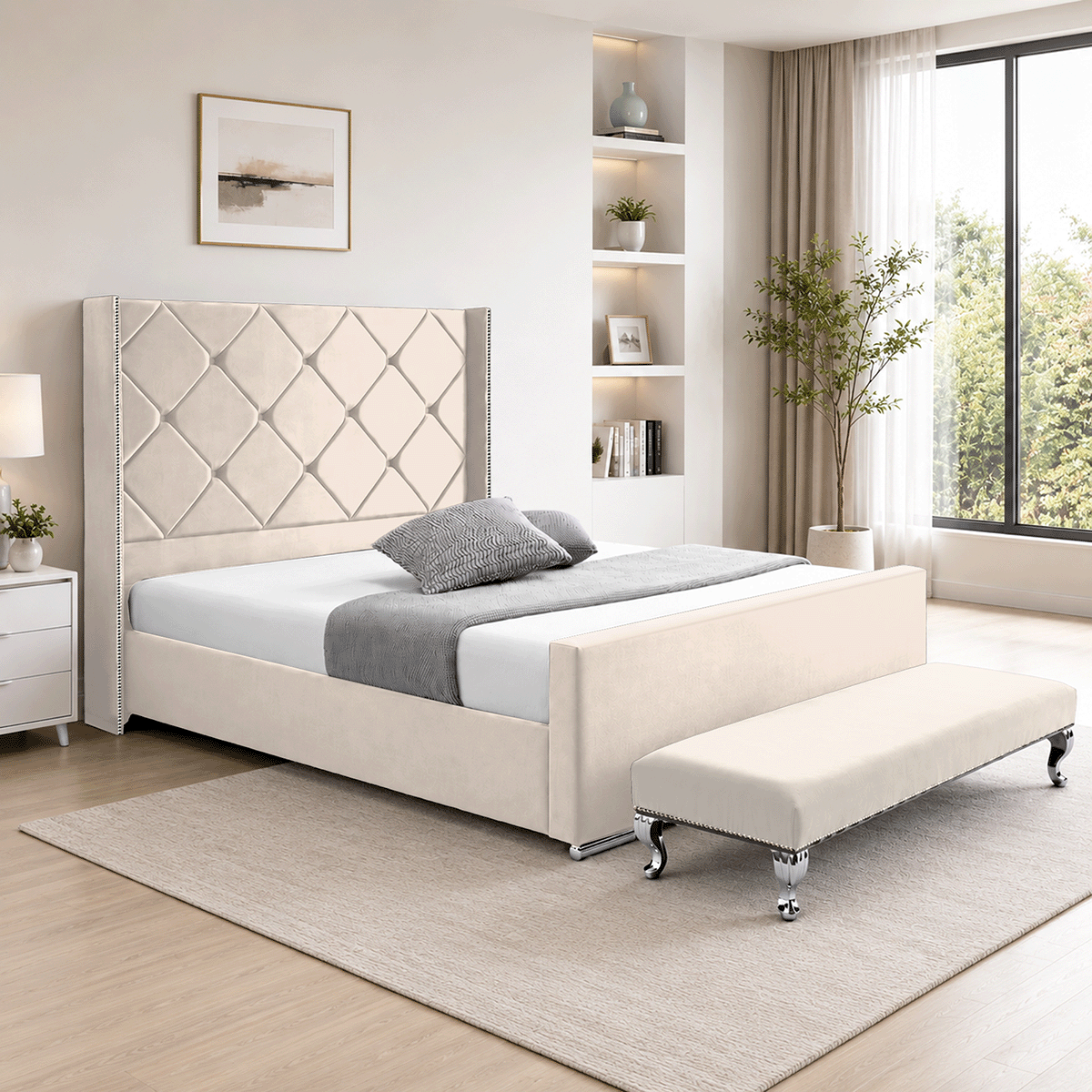 Hilton Plush Velvet Naples Fabric Upholstered Bed Frame