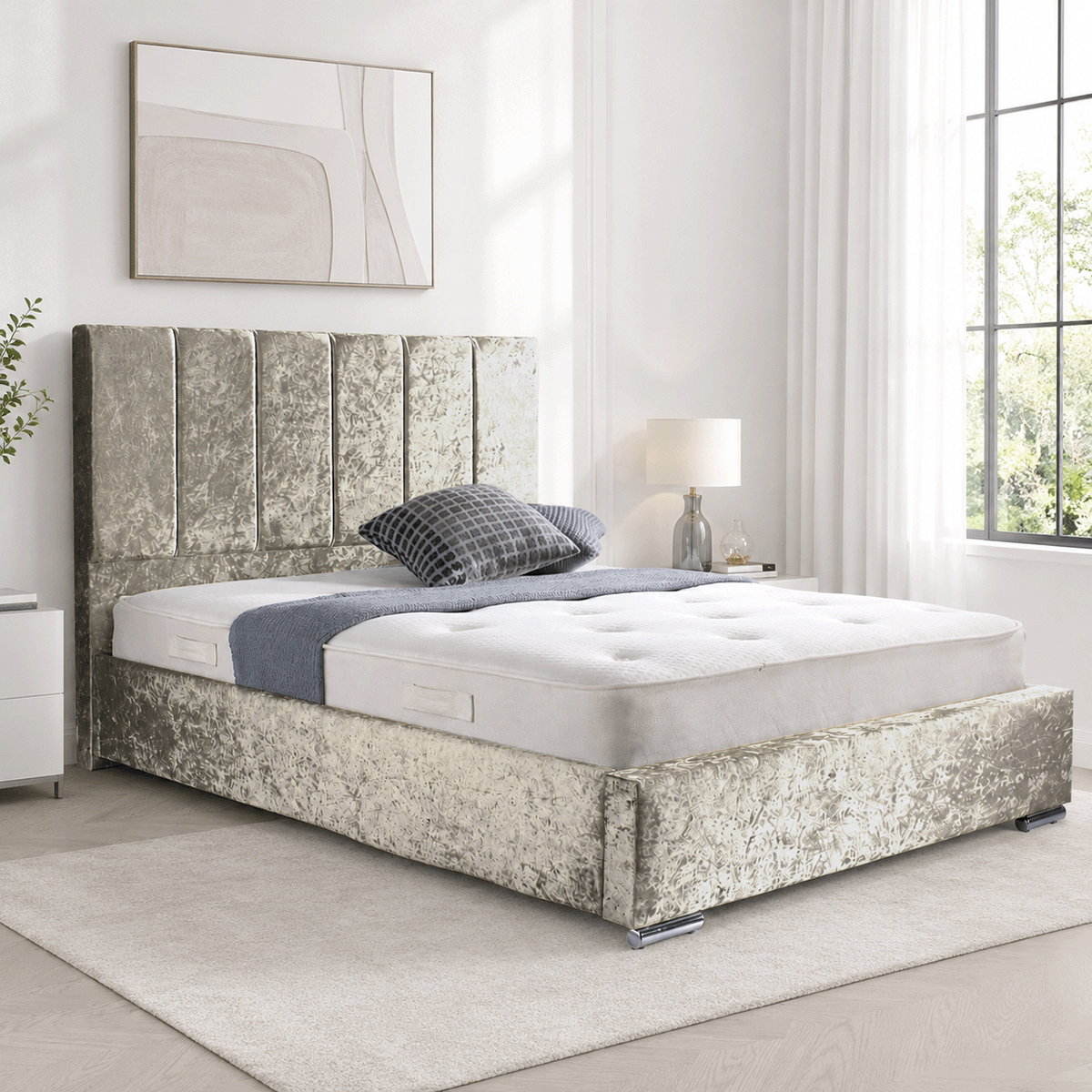 Trafalgar Crushed Fabric Upholstered Bed Frame with slats