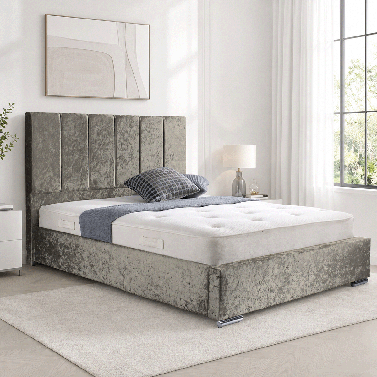 Trafalgar Crushed Fabric Upholstered Bed Frame with slats