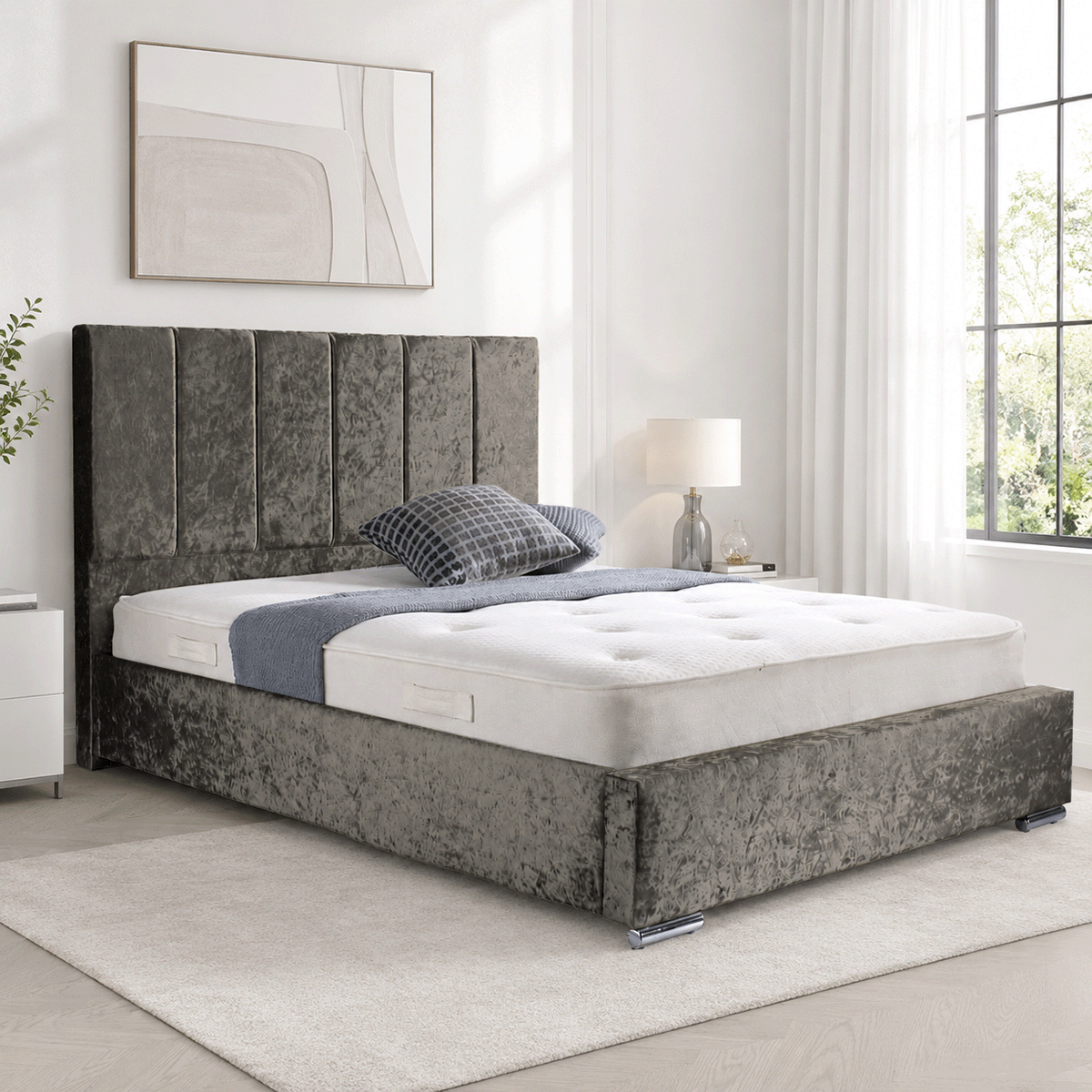 Trafalgar Crushed Fabric Upholstered Bed Frame with slats