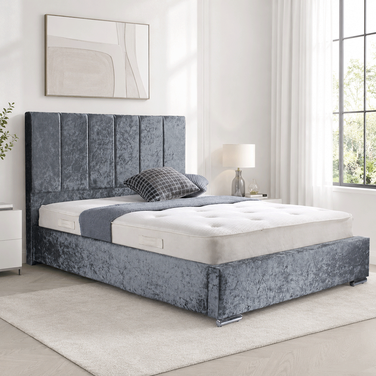 Trafalgar Crushed Fabric Upholstered Bed Frame with slats