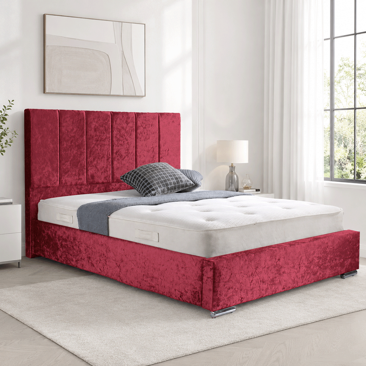 Trafalgar Crushed Fabric Upholstered Bed Frame with slats