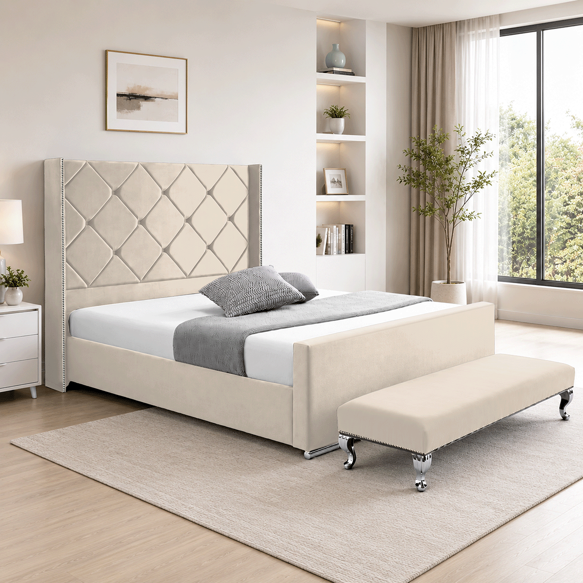 Hilton Plush Velvet Naples Fabric Upholstered Bed Frame