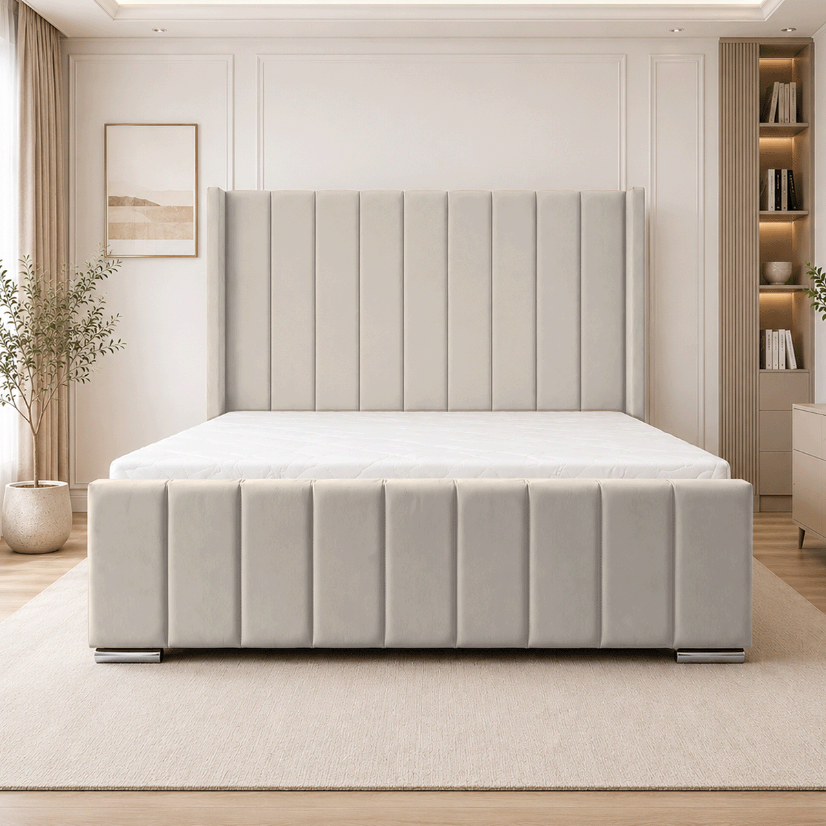ARIZONA Chenille Fabric Upholstered Bed Frame with slats