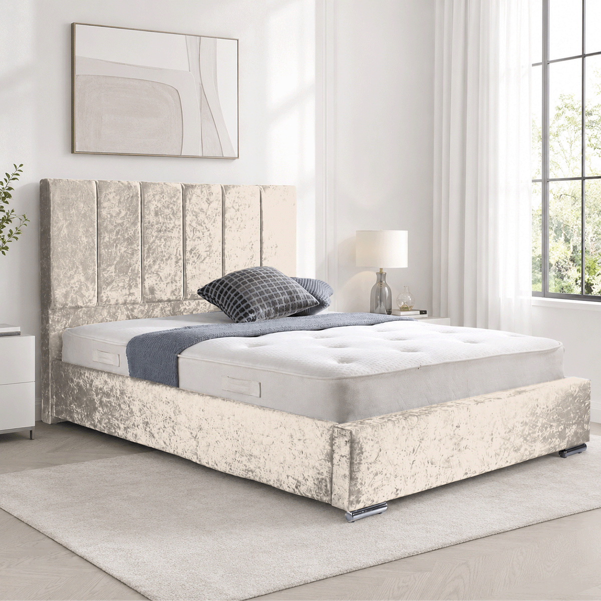 Trafalgar Crushed Fabric Upholstered Bed Frame with slats