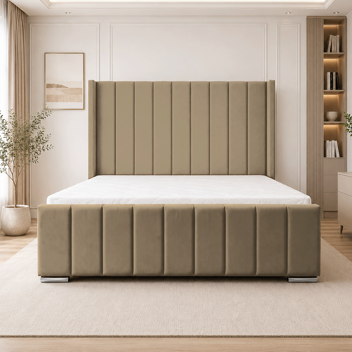 ARIZONA Chenille Fabric Upholstered Bed Frame with slats