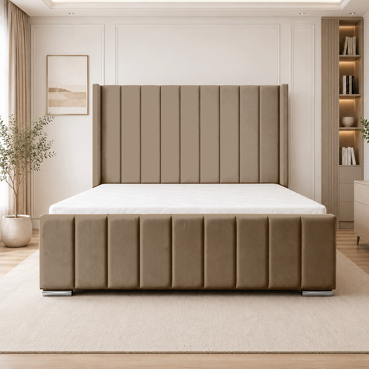 ARIZONA Chenille Fabric Upholstered Bed Frame with slats