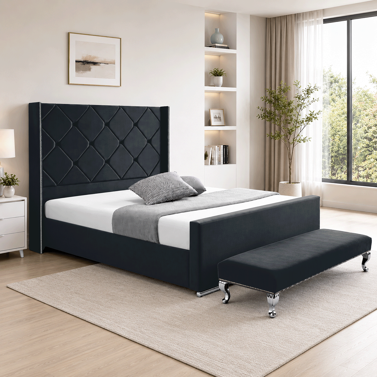Hilton Plush Velvet Naples Fabric Upholstered Bed Frame