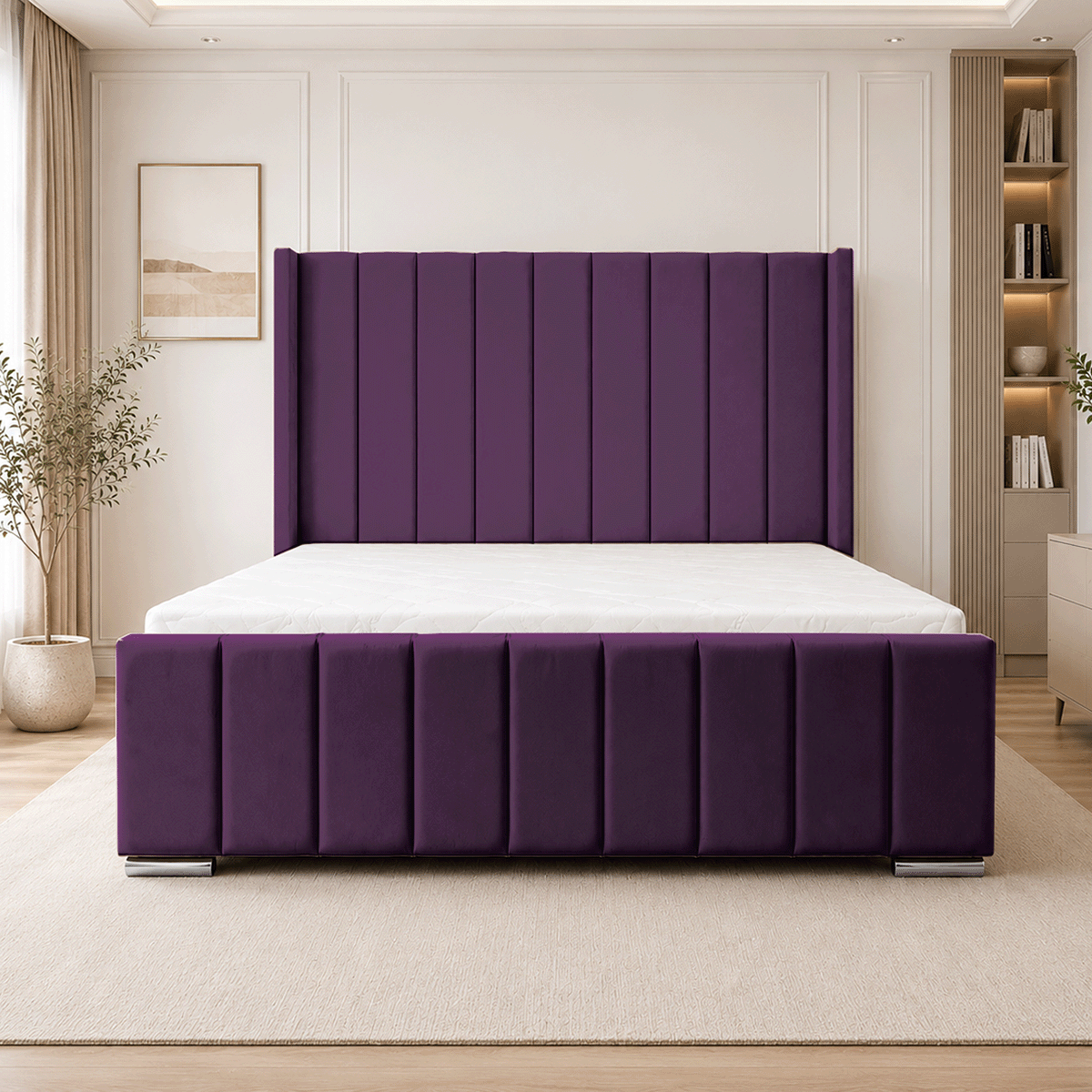 ARIZONA Chenille Fabric Upholstered Bed Frame with slats