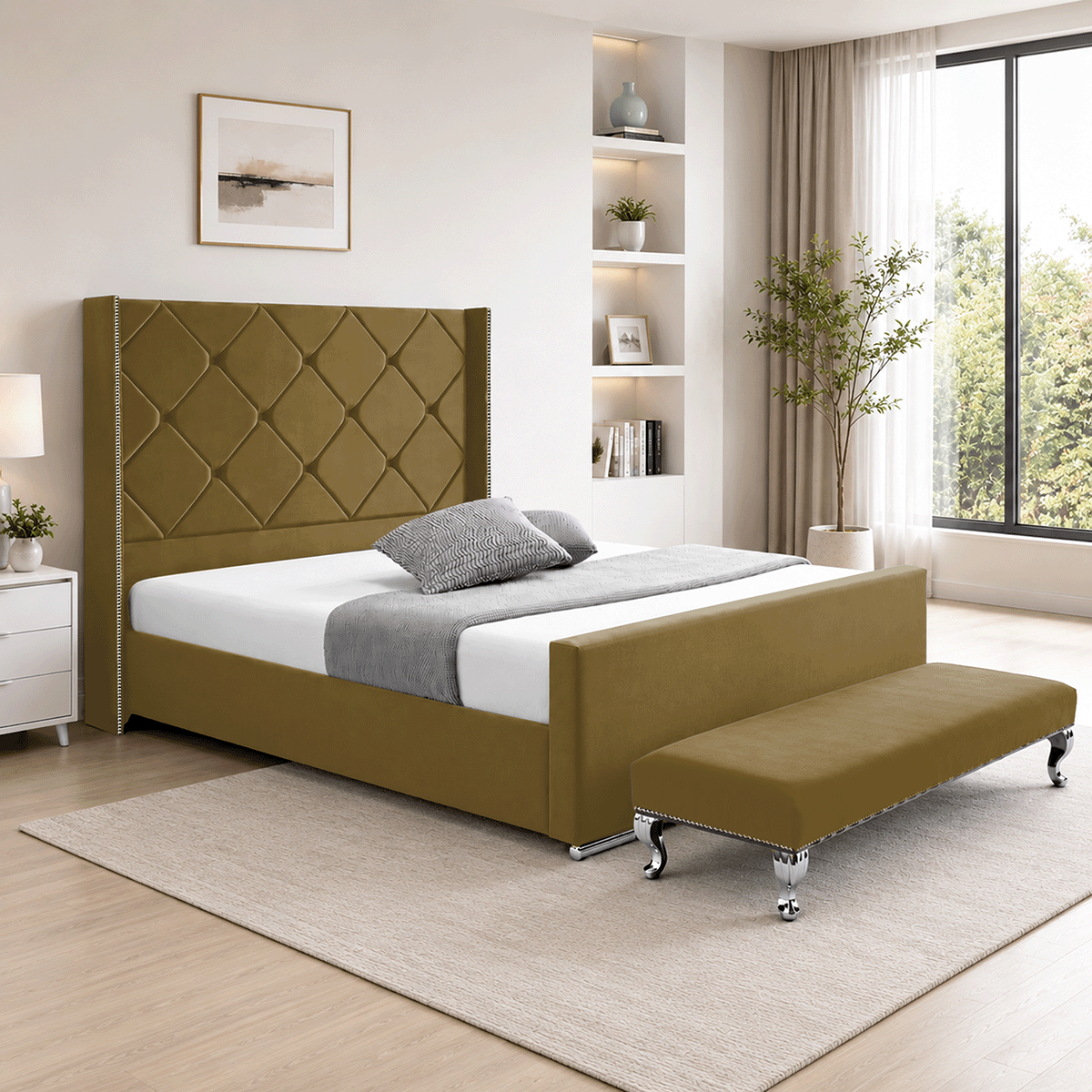Hilton Plush Velvet Naples Fabric Upholstered Bed Frame