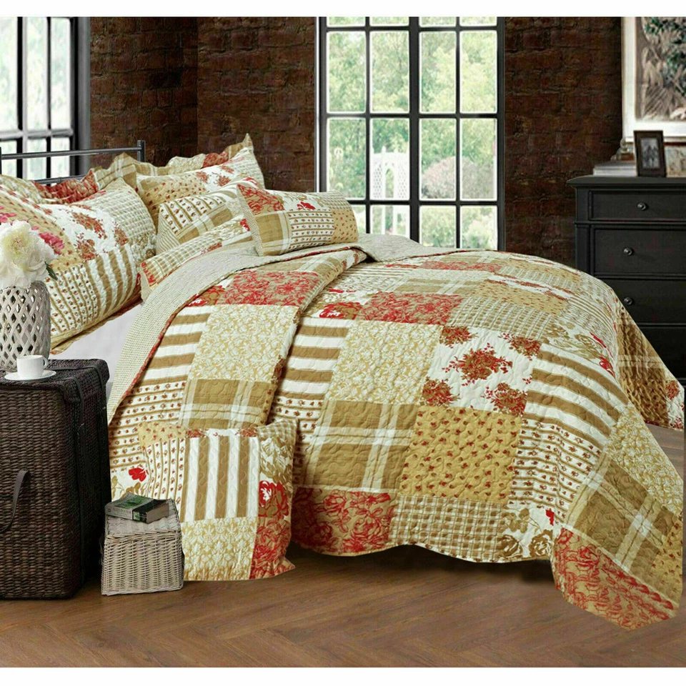 Patchwork 3 Piece Quilted Bedspread Set