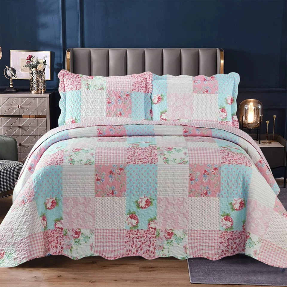 Patchwork 3 Piece Quilted Bedspread Set
