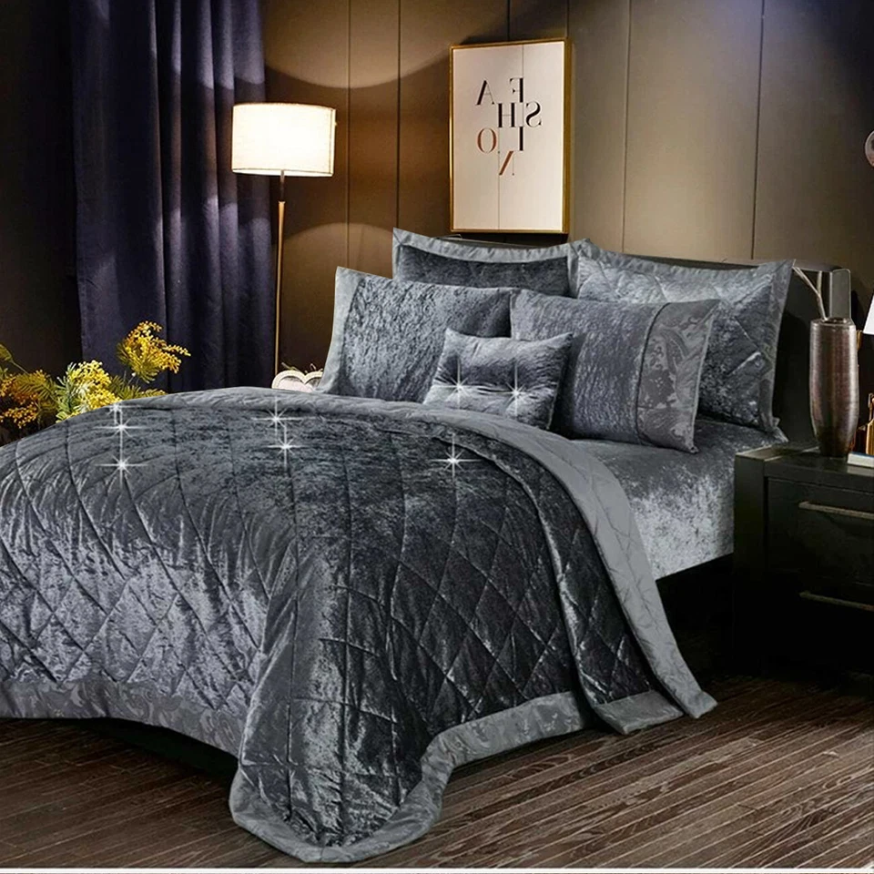 Santiago 3 Piece Velvet Quilted Bedspread Set