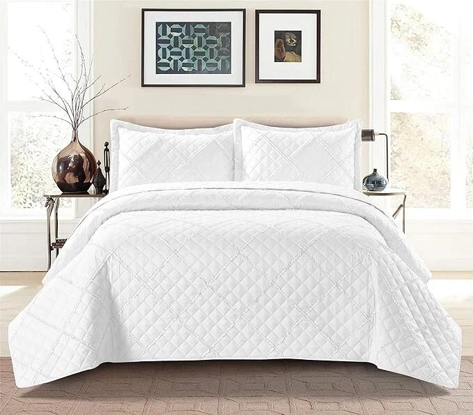 Ruffle Embossed 3 Piece Quilted Bedspread Set